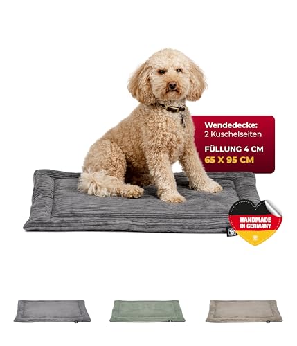 HS-Hundebett® Hundedecke Cord mit Füllung M (65x95 cm) – Waschbare Wendedecke – Kuscheldecke für Hunde – Gemütlicher Ruheplatz – Anthrazit, Made in DE von HS-Hundebett