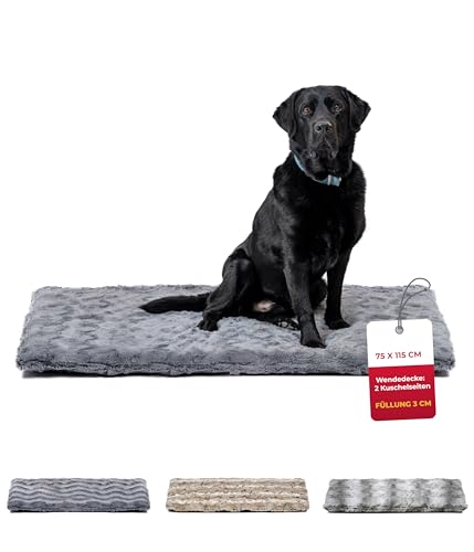 HS-Hundebett® Hundedecke Exklusiv mit Füllung L (75x115 cm) – Gepolstert, Wendbar & Waschbar – Gemütliche Hunde Kuscheldecke – Anthrazit, Made in DE von HS-Hundebett