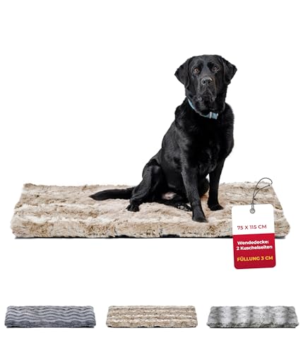 HS-Hundebett® Hundedecke Exklusiv mit Füllung L (75x115 cm) – Gepolstert, Wendbar & Waschbar – Gemütliche Hunde Kuscheldecke – Sand, Made in DE von HS-Hundebett