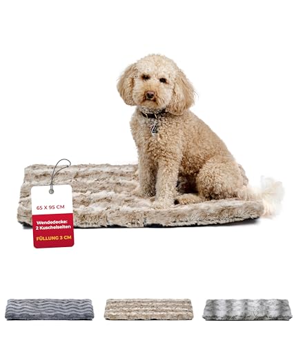 HS-Hundebett® Hundedecke Exklusiv mit Füllung M (65x95 cm) – Gepolstert, Wendbar & Waschbar – Gemütliche Hunde Kuscheldecke – Sand, Made in DE von HS-Hundebett