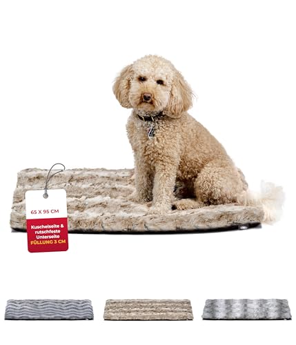 HS-Hundebett® Hundedecke Exklusiv mit Füllung und Anti-Rutsch M (65x95 cm) – Gepolstert & Waschbar – Gemütliche Hunde Kuscheldecke – Sand, Made in DE von HS-Hundebett