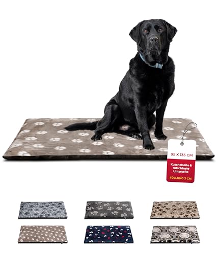 HS-Hundebett® Hundedecke XL (95x135 cm) – rutschfest & gemütlich Dank 3 cm Füllung – Perfekt fürs Sofa, Auto & Hundebox – Tatze Beige, Made in DE von HS-Hundebett