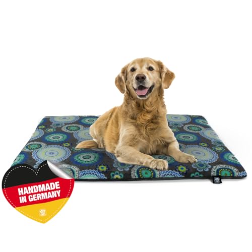 HS-Hundebett Made in Germany rutschfeste Hundedecke, Mandala Grün, 95 x 135 cm, für kleine & große Hunde I Flauschige Hundedecke, waschbar, trocknergeeignet mit 4 cm Polster-Füllung von HS-Hundebett