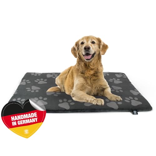 Made in Germany rutschfeste Hundedecke, Pfote Anthrazit, 45 x 65 cm, für kleine & große Hunde I Flauschige Hundedecke, waschbar, trocknergeeignet mit 4 cm Polster-Füllung von HS-Hundebett