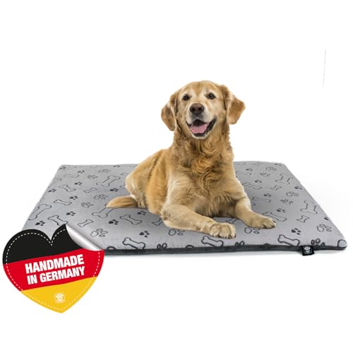 Made in Germany rutschfeste Hundedecke, Pfote Hellgrau, 65 x 95 cm, für kleine & große Hunde I Flauschige Hundedecke, waschbar, trocknergeeignet mit 4 cm Polster-Füllung von HS-Hundebett