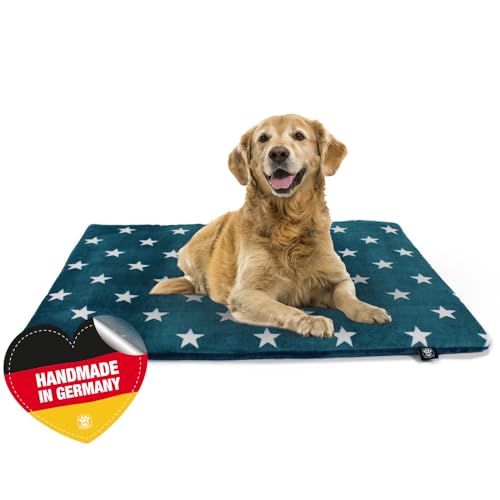 Made in Germany gepolsterte Hundedecke, Sterne Petrol 45 x 65cm für kleine & große Hunde I Flauschige Hundedecke, waschbar, trocknergeeignet von HS-Hundebett