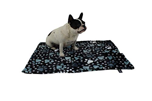 Made in Germany Hundedecke, Pfote Schwarz, 65 x 95cm für kleine & große Hunde I Flauschige Hunde Sommerdecke, waschbar, trocknergeeignet von HS-Hundebett