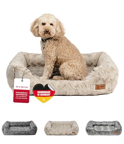 HS-Hundebett Made in Germany orthopädisches Kuschelbett Deluxe - Sand 70 x 90 cm I waschbar bei 40° - M von HS-Hundebett