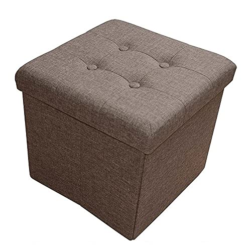 HS-Lighting Sitzhocker Faltbarer Sitzwürfel mit Stauraum, Fußhocker Aufbewahrungsbox mit Deckel, gepolstert, aus Leinen, 38x38x38cm (Braun) von HS-Lighting