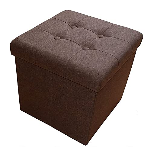 HS-Lighting Sitzhocker Faltbarer Sitzwürfel mit Stauraum, Fußhocker Aufbewahrungsbox mit Deckel, gepolstert, aus Leinen, 38x38x38cm (Dunkelbraun) von HS-Lighting