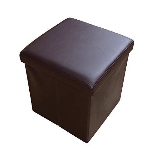 HS-Lighting Sitzhocker Faltbarer Sitzwürfel mit Stauraum, Fußhocker Aufbewahrungsbox mit Deckel, gepolstert, aus Kunstleder, 38x38x38cm (Braun) von HS-Lighting