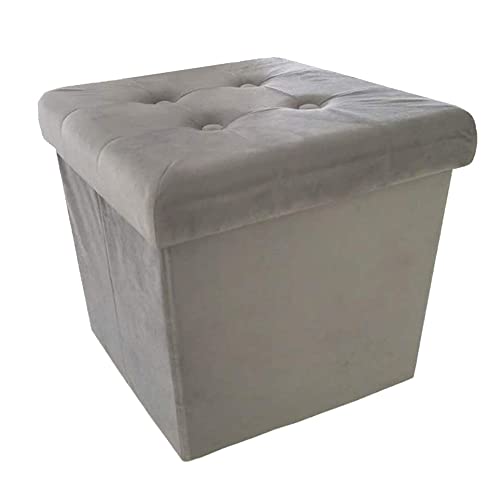 HS-Lighting Sitzhocker Faltbarer Sitzwürfel mit Stauraum, Fußhocker Aufbewahrungsbox mit Deckel, gepolstert, aus Samt, 38x38x38cm(Samt-Grau) von Vicien