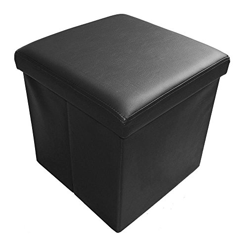 HS-Lighting Sitzhocker Faltbarer Sitzwürfel mit Stauraum, Fußhocker Aufbewahrungsbox mit Deckel, gepolstert, aus Kunstleder, 38x38x38cm (Schwarz) von HS-Lighting