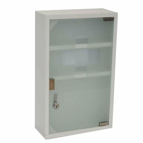 HS-Lighting Medizinschrank Arzneischrank Metall Erste Hilfe Schrank Medikamentenschrank abschließbar Hausapotheke mit Glas Tür und Schloss Tip –on Automatik 45ⅹ30ⅹ12 cm (Weiß-3 Fächer) von HS-Lighting