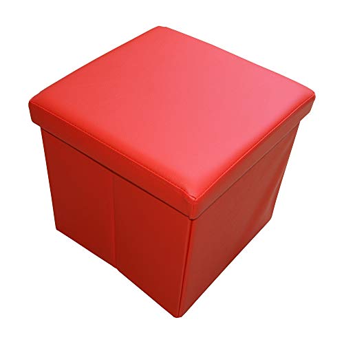 HS-Lighting Sitzhocker Faltbarer Sitzwürfel mit Stauraum, Fußhocker Aufbewahrungsbox mit Deckel, gepolstert, aus Kunstleder, 38x38x38cm (Singalrot) von HS-Lighting