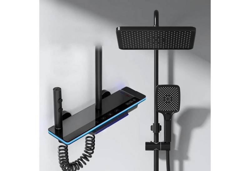 LuxaSteel Duscharmatur Duschsystem Regendusche mit Thermostat (Komplettset) smarte Regendusche mit Wasserfall, LED-Beleuchtung & LED-Display von LuxaSteel