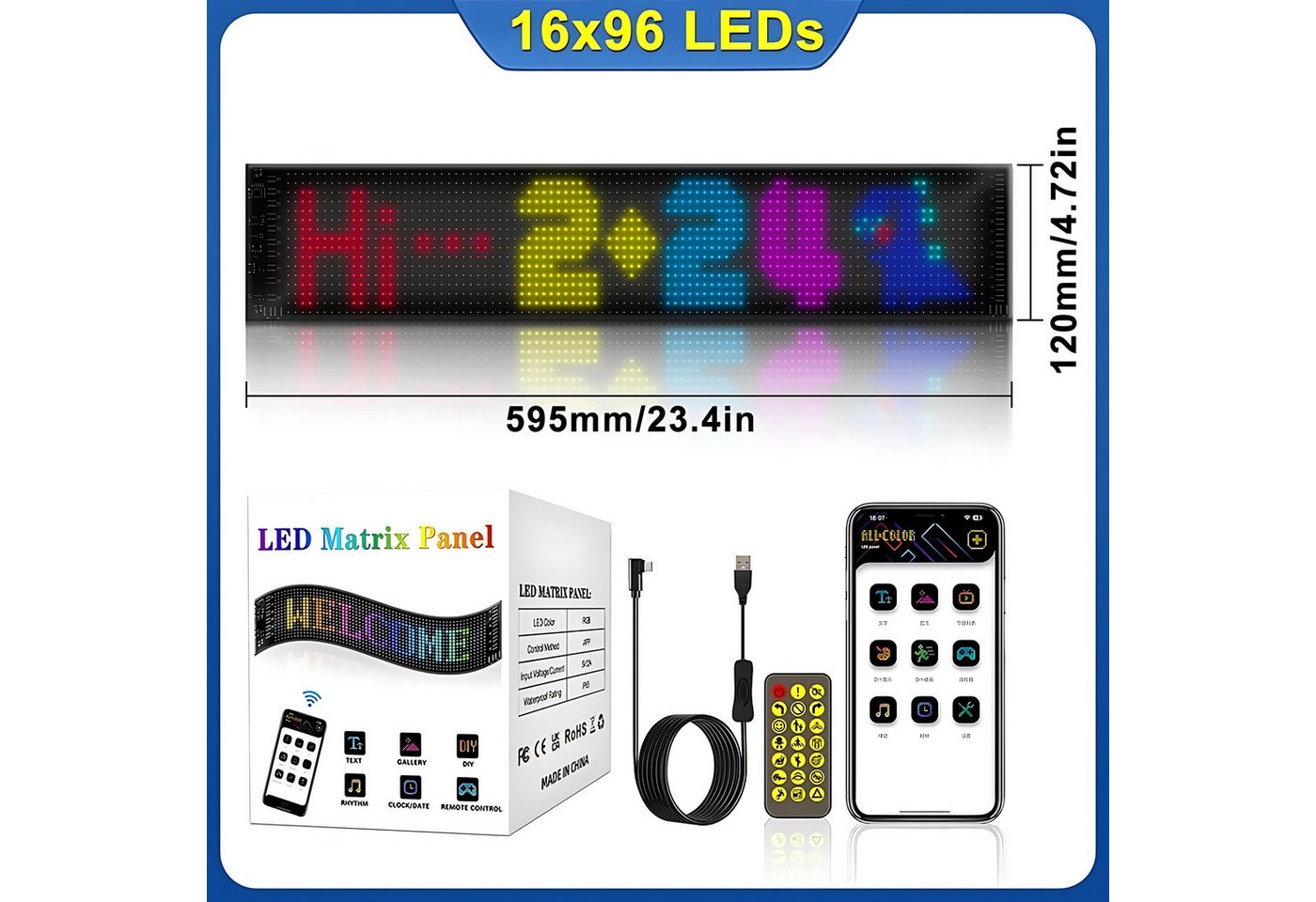 HS.SUPPLY LED Dekolicht Intelligenter LED-Pixel-Bildschirm, programmierbares LED-Panel, LED fest integriert, RGB, steuerbare LED Anzeigentafel, wasserfest & eigene Designs erstellbar HS.SUPPLY LED Dekolicht Intelligenter LED-Pixel-Bildschirm, programmierbares LED-Panel, LED fest integriert, RGB, steuerbare LED Anzeigentafel, wasserfest & eigene Designs erstellbar von HS.SUPPLY