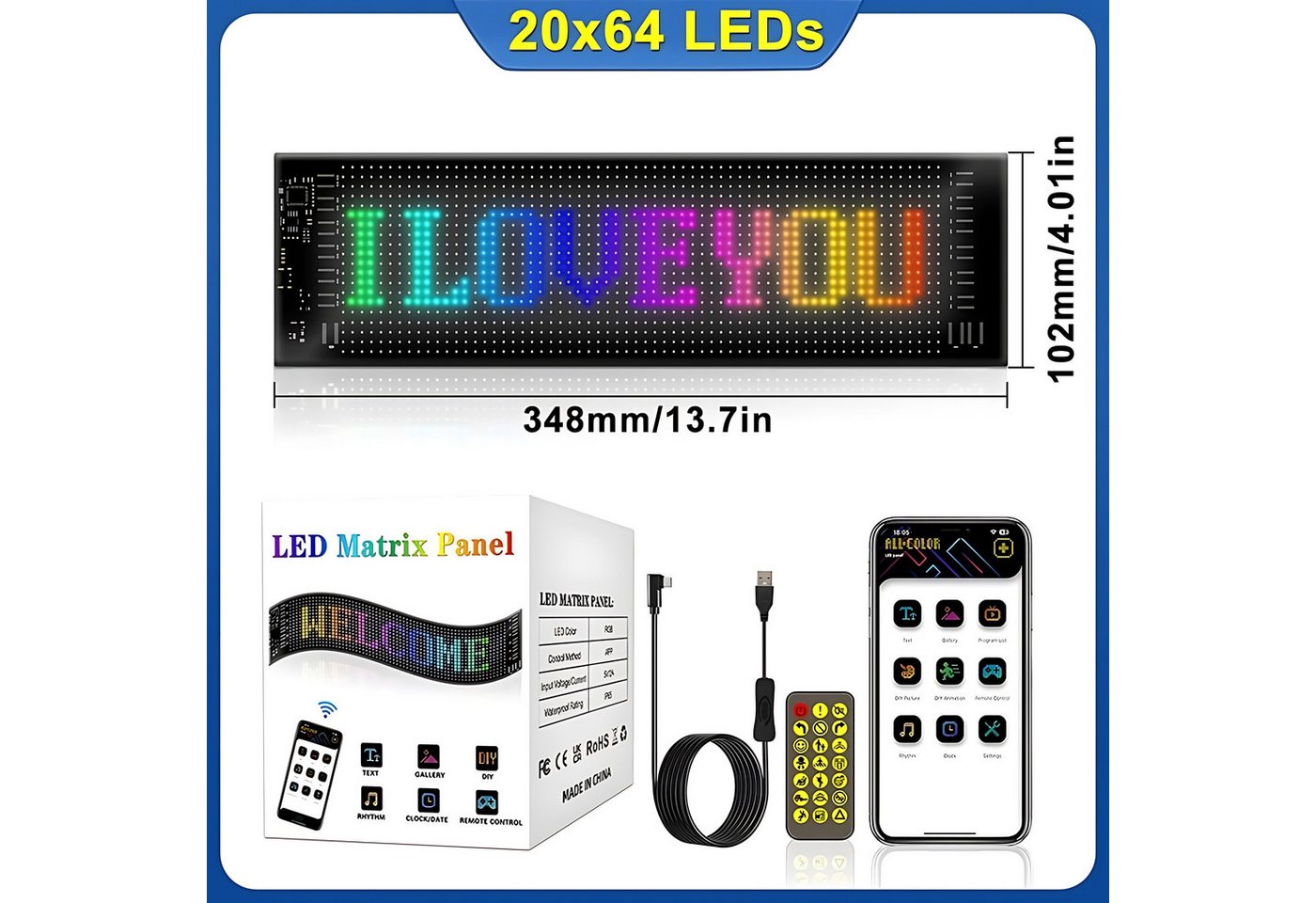 HS.SUPPLY LED Dekolicht Intelligenter LED-Pixel-Bildschirm, programmierbares LED-Panel, LED fest integriert, RGB, steuerbare LED Anzeigentafel, wasserfest & eigene Designs erstellbar HS.SUPPLY LED Dekolicht Intelligenter LED-Pixel-Bildschirm, programmierbares LED-Panel, LED fest integriert, RGB, steuerbare LED Anzeigentafel, wasserfest & eigene Designs erstellbar von HS.SUPPLY