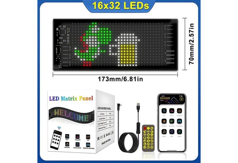 HS.SUPPLY LED Dekolicht Intelligenter LED-Pixel-Bildschirm, programmierbares LED-Panel, LED fest integriert, RGB, steuerbare LED Anzeigentafel, wasserfest & eigene Designs erstellbar von HS.SUPPLY