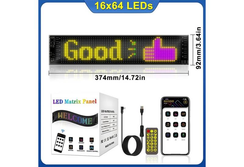 HS.SUPPLY LED Dekolicht Intelligenter LED-Pixel-Bildschirm, programmierbares LED-Panel, LED fest integriert, RGB, steuerbare LED Anzeigentafel, wasserfest & eigene Designs erstellbar von HS.SUPPLY