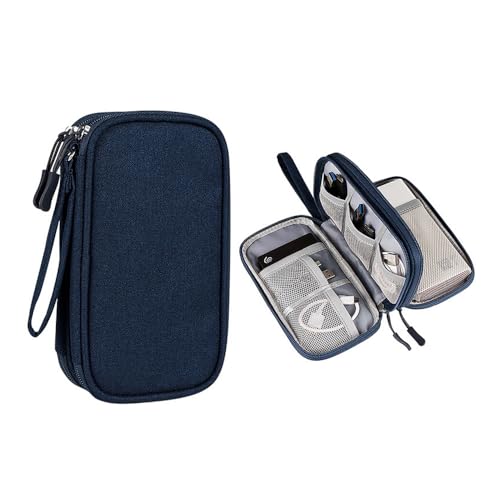 Elektronische Kabeltasche Elektronik Organizer Tasche 2 Schicht Grosse Kapazität Kabel Reise Organisation für Festplatten, Kabel, Ladegerät, USB, SD-Karte (Blau) von HSAJS