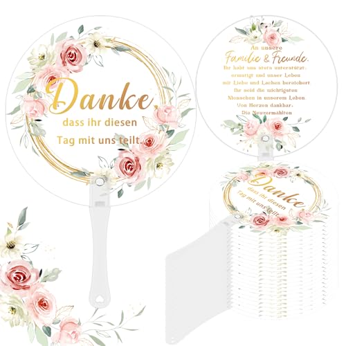 24 Stück Handfächer Hochzeit, Plastik Runde Handfächer mit Griff, Hochzeitsfächer im Eukalyptus Rose, Gastgeschenke für Zeremonie Braut Dusche Party Hochzeitsgäste Sommer Party Hochzeitsdeko von HSDSH
