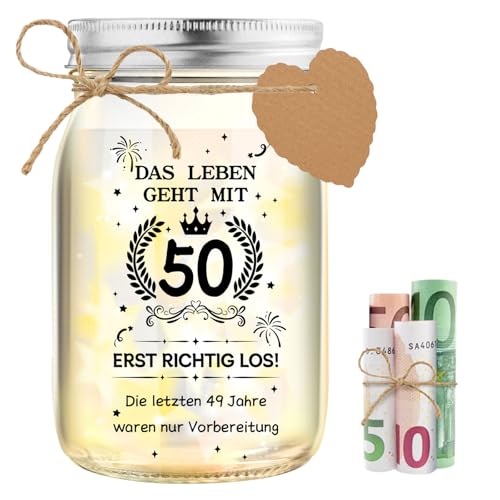 50.Geburtstag Geldgeschenk, Geschenke zum 50 Geburtstag Frau LED Flaschenlicht 50 Geldgeschenke Geburtstag Verpackung Witzige 50. Geburtstagsgeschenk für Frauen Geschenkideen zum Geburtstag Tischdeko von HSDSH