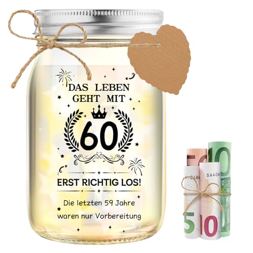 60.Geburtstag Geldgeschenk, Geschenke zum 60 Geburtstag Frau LED Flaschenlicht 60 Geldgeschenke Geburtstag Verpackung Witzige 60. Geburtstagsgeschenk für Frauen Geschenkideen zum Geburtstag Tischdeko von HSDSH