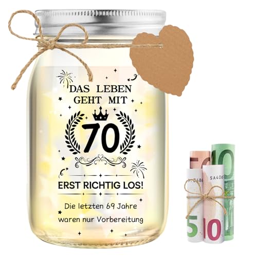 70.Geburtstag Geldgeschenk, Geschenke zum 70 Geburtstag Frau LED Flaschenlicht 70 Geldgeschenke Geburtstag Verpackung Witzige 70. Geburtstagsgeschenk für Frauen Geschenkideen zum Geburtstag Tischdeko von HSDSH