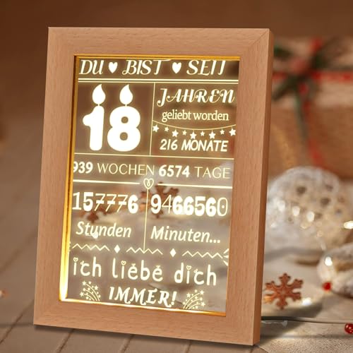 Acryl Nachtlicht LED Lampe Geschenke 18 Geburtstag Geschenk 18. Geburtstag Mädchen Junge Geschenk 18 Jahre Geburtstagsgeschenk Geschenkideen 18. Geburtstag für Tochter Sohn, Bruder, Schwester, Freund von HSDSH