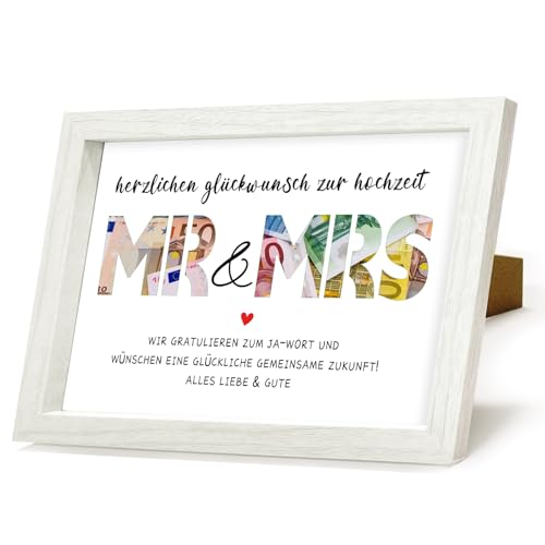 HSDSH Geldgeschenk Hochzeit, Hochzeitsgeschenke für Brautpaar, Hochzeitskasse Spardose, Geldgeschenke Hochzeit Verpackungen, Personalisierte Hochzeit Geld Bilderrahmen Mr & Mrs für Frisch Verliebte von HSDSH
