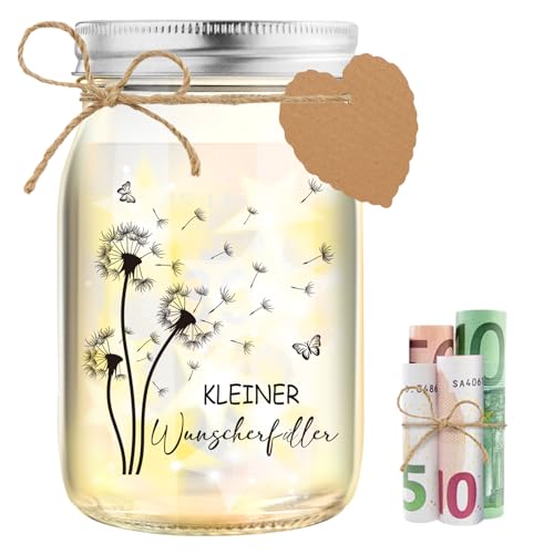 HSDSH LED Flaschenlicht Pusteblume, kleine Wunscherfüller Geldgeschenke Verpackung, Glück verschenken zum Geburtstag Reisen Hochzeit Jugendweihe Konfirmation Taufe, Geschenkidee für Frauen Freundin von HSDSH