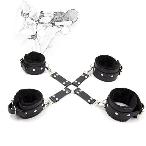 HSDwerwh BDSM Bondage Handfesseln Fußfesseln Fesselset SM Leder Plüsch Handschellen Knöchelfesseln Handcuffs Sex Bett Fesselkreuz Sexspielzeug für Paare Frauen von HSDwerwh