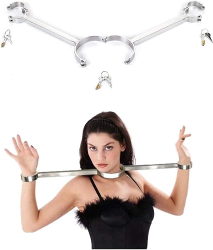 HSDwerwh SM Metall Bondage Lock Halskragen Handfesseln Edelstahl BDSM Fesseln Sexspielzeug für Paare Spreizstange Handschellen(Male) von HSDwerwh