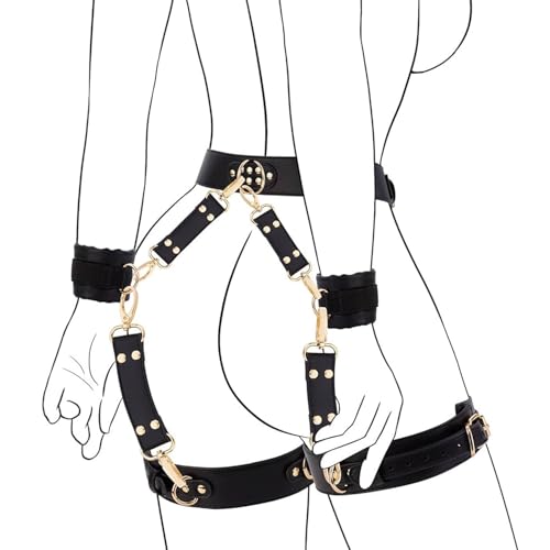 HSDwerwh Sm Leder 7-teiliges Bondage-Set, Handschellen Für Erwachsene, Beinwickel, Erotik, Sexspielzeug(Color:Schwarz) von HSDwerwh