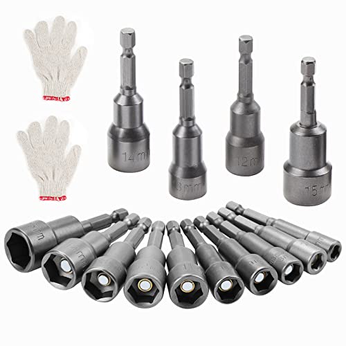 HSEAMAL 10St. Magnetischer Steckschlüssel-Satz 6-15mm Steckschlüssel-Bit-Satz mit 1/4 Zoll Schnellwechsel-Sechskant-Schaft Metrischer Steckschlüssel-Satz (6-15mm 10PCS) von HSEAMALL