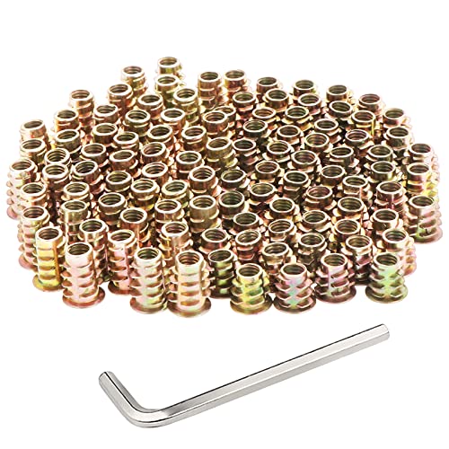 HSEAMALL 100 Stück Einschraubmutter M8 x 15 mm & M8 x 20 mm Gewindeeinsatz Holz Einschraubmuffen Gewindeeinsätze,Hex Innensechskant Mutter für Holzmöbel von HSEAMALL