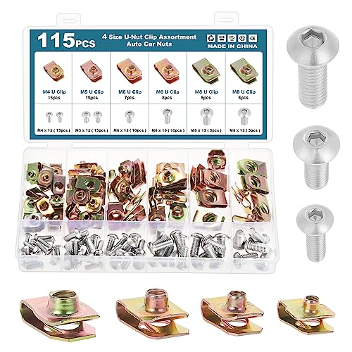 HSEAMALL 115PCS U Clip Mutter mit Schraube Sortiment Kit, Auto Clips Befestigungselemente Universal Auto Montage Clip Nieten für Stoßstange Dash Türverkleidung Innen von HSEAMALL