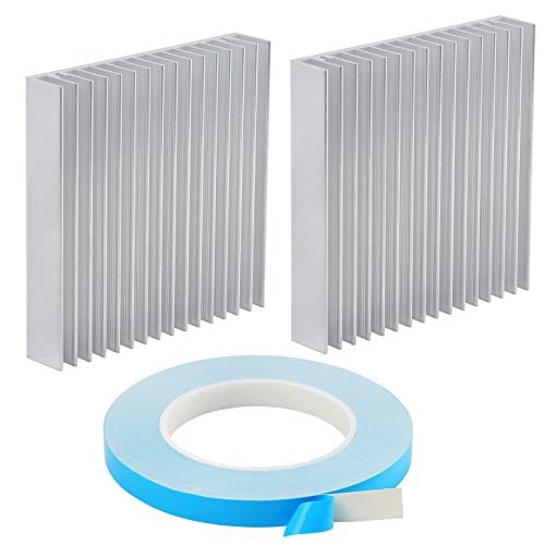 HSEAMALL 2 x Aluminium-Kühlkörper-Modul, 16 Kühllamellen für Hochleistungs-Transistor-Halbleiter-Geräte, 100 x 100 x 18 mm & 1 Rolle 20 mm x 25 m doppelseitiges Klebeband von HSEAMALL