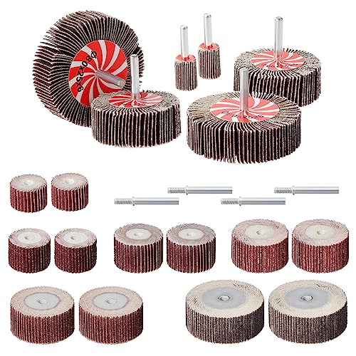 HSEAMALL 22PCS Flap Wheel, Abrasive Flap Wheel Sander Set, 80 Grit Flap Wheels 1/4 Inch Shank Sanding Paper Polishing Wheel for Drill Rotary Tool von HSEAMALL