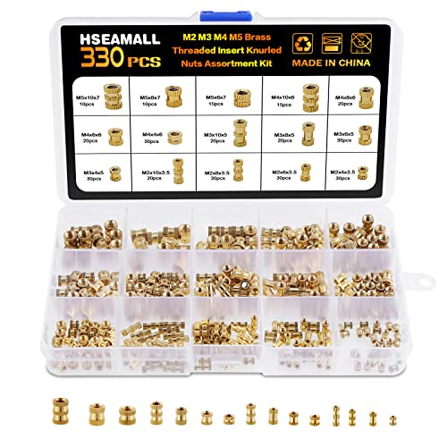 HSEAMALL 330 Stück Gewindeeinsatz 3d Druck,M2 M3 M4 M5 Einpressmutter Messing Gewindebuchsen Innengewinde Rändelmuttern für Kunststoffteiledurch Wärme oder Ultraschall in 3D-Drucker Teile von HSEAMALL