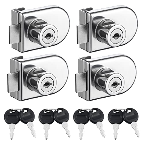 HSEAMALL 4 Stück Glasschrankschloss ohne Bohren, einzelne Glastürschlösser mit gleichähnlichen Schlüsseln, doppelt offenes Vitrinenschrank, Sicherheitsschloss für 5–8 mm dickes Glas HSEAMALL 4 Stück Glasschrankschloss ohne Bohren, einzelne Glastürschlösser mit gleichähnlichen Schlüsseln, doppelt offenes Vitrinenschrank, Sicherheitsschloss für 5–8 mm dickes Glas von HSEAMALL