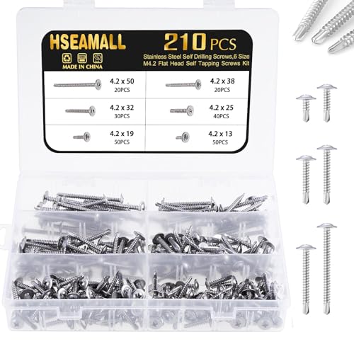HSEAMALL Selbstbohrende Blechschrauben,Edelstahl Selbstschneidende Metallschrauben,Senkkopfschrauben mit Senkkopf Schrauben für Blech-Holzbefestigung,6 Größe 210PCS HSEAMALL Selbstbohrende Blechschrauben,Edelstahl Selbstschneidende Metallschrauben,Senkkopfschrauben mit Senkkopf Schrauben für Blech-Holzbefestigung,6 Größe 210PCS von HSEAMALL