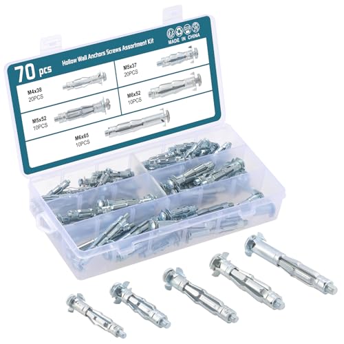 HSEAMALL 70 Sets Wanddübel Dübeln, robuste Metallanker, Gipskarton-Hohlwandbefestigung, M4 x 38 mm, M5 x 37 mm, M5 x 52 mm, M6 x 52 mm, M6 x 65 mm von HSEAMALL