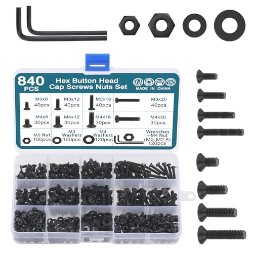 HSEAMALL 840 Stück Schrauben Sortiment, M3 M4 10.9 Grade Alloy Steel Hex Flat Head Cap Bolzen Muttern Unterlegscheiben Sortiment Kit mit Sechskantschlüsseln HSEAMALL 840 Stück Schrauben Sortiment, M3 M4 10.9 Grade Alloy Steel Hex Flat Head Cap Bolzen Muttern Unterlegscheiben Sortiment Kit mit Sechskantschlüsseln von HSEAMALL