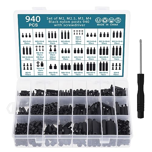 HSEAMALL 940PCS Nylon Hex Standoff Abstandshalter Schraube Mutter M2 M2.5 M3 M4, Schwarz Außengewinde Säule PCB Motherboard Standoff Schraube von HSEAMALL