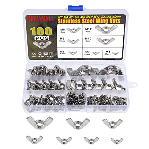 HSeaMall 100 STÜCKE Flügelmuttern Edelstahl M3 M4 M5 M6 M8 M10 Schmetterling Flügelmuttern Sortiment Kit Für DIY Tools von HSEAMALL