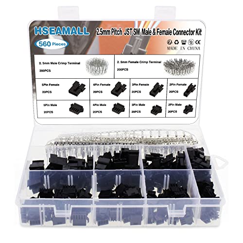 HSeaMall 2,54 mm JST SM 2 3 4 5-poliger Anschluss männlich und weiblich Stecker Gehäuse Adapter Sortiment Kit 560PCS von HSEAMALL