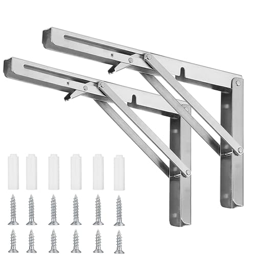 HSEANWWW 2 Stück klappbare Regalhalterung, 14 Zoll, robuste, Edelstahl-Klapphalterung, tragend, 100 kg, wandmontiertes, schwebendes Tischstützscharnier, DIY-Dreieck (Edelstahl, 350 mm） von HSEANWWW