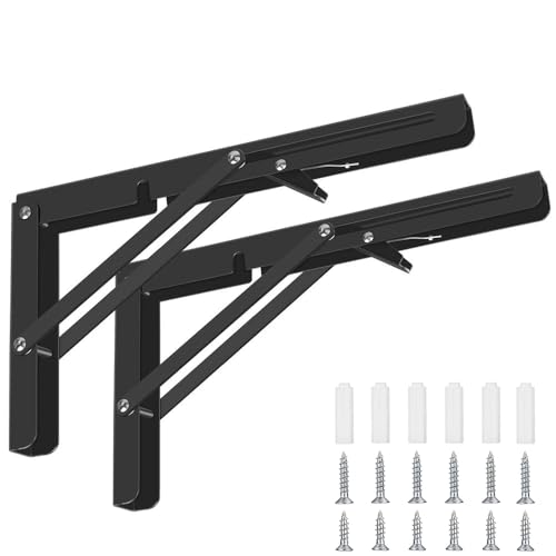HSEANWWW 2 Stück klappbare Regalhalterung, 16 Zoll, robuste, Schwarz Edelstahl-Klapphalterung, tragend, 120 kg, wandmontiertes, schwebendes Tischstützscharnier, DIY-Dreieck (Schwarz, 400 mm） von HSEANWWW